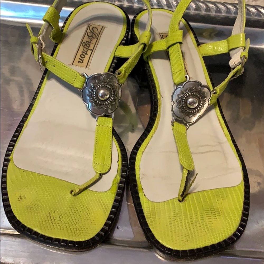 Brighton Lime Green Leather T-Strap Sandals with Silver Concho Accents - Picture 6 of 8